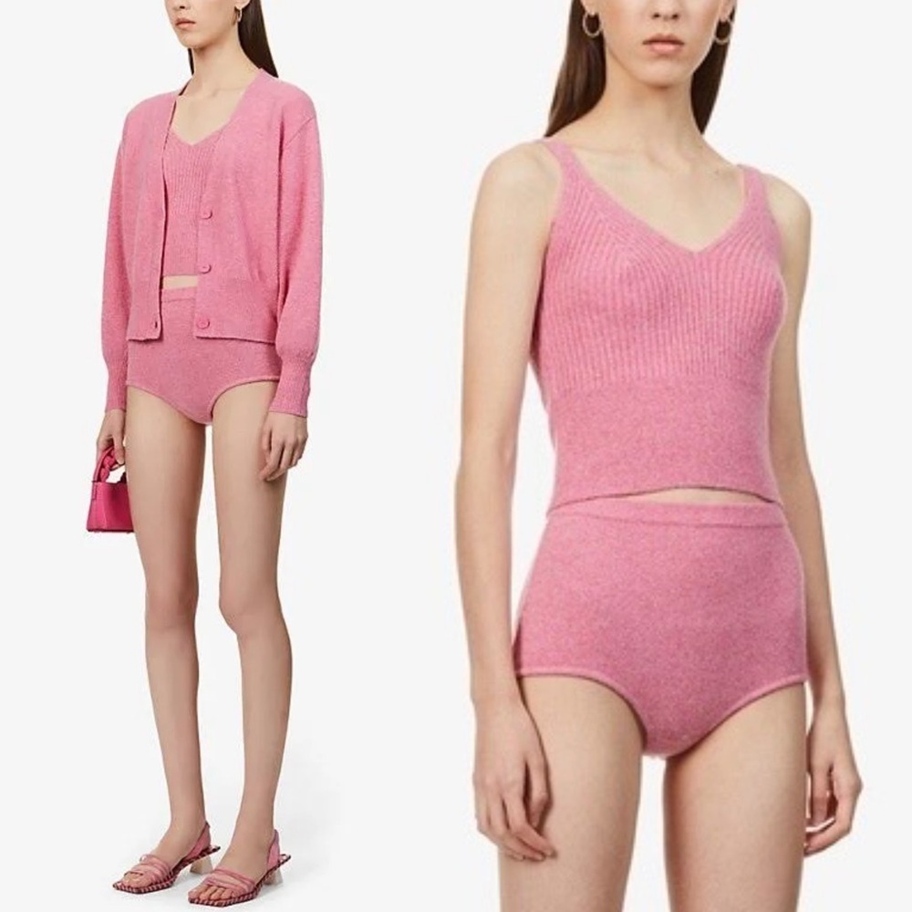 SANDRO Wool‎ Rib Knit Sleeveless V-Neck Slim Cropped Camisole Sweater Tank Top L - Picture 7 of 12